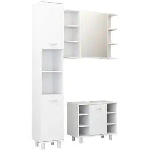 vidaXL Ensemble de meubles de salle de bain 3 pcs Blanc Aggloméré pas cher