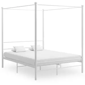 vidaXL Cadre de lit à baldaquin sans matelas blanc 160x200 cm métal pas cher