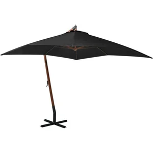vidaXL Parasol suspendu avec mât Noir 3x3 m Bois de sapin massif
