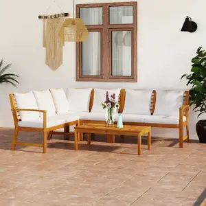 vidaXL Salon de jardin 5 pcs avec coussin Crème Bois d'acacia solide pas cher