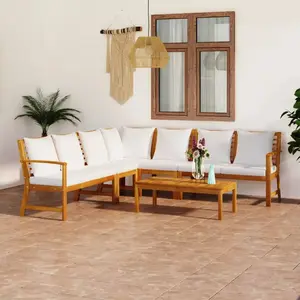 vidaXL Salon de jardin 6 pcs avec coussin Crème Bois d'acacia solide pas cher