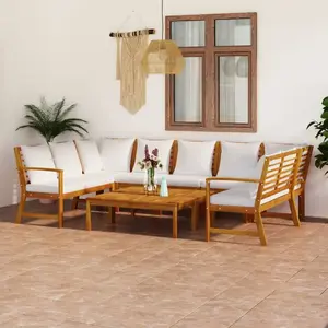 vidaXL Salon de jardin 9 pcs avec coussin Crème Bois d'acacia solide pas cher