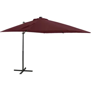 vidaXL Parasol déporté avec mât et lumières LED Rouge bordeaux 250 cm pas cher