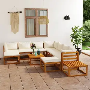 vidaXL Salon de jardin 12 pcs avec coussin Crème Bois d'acacia solide pas cher