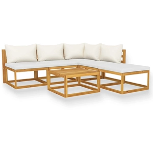 vidaXL Salon de jardin 6 pcs avec coussin Crème Bois d'acacia solide pas cher