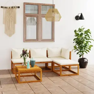 vidaXL Salon de jardin 5 pcs avec coussin Crème Bois d'acacia solide pas cher