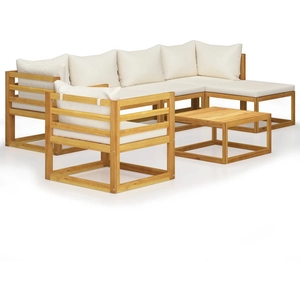 Comparateur de prix : vidaXL Salon de jardin 7 pcs avec coussin Crème Bois d'acacia solide