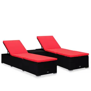 vidaXL Chaises longues de jardin table à thé 3 pcs Résine tressée Noir pas cher