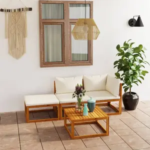 vidaXL Salon de jardin 4 pcs avec coussin Crème Bois d'acacia solide pas cher