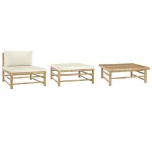 Comparateur de prix : vidaXL Salon de jardin 3 pcs avec coussins blanc crème Bambou