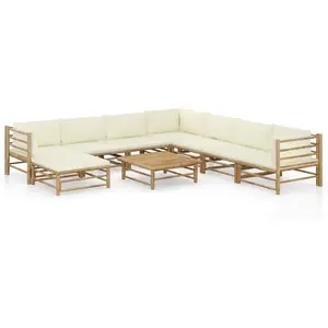 vidaXL Salon de jardin 9 pcs avec coussins blanc crème Bambou pas cher