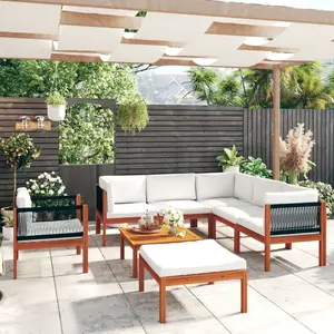vidaXL Salon de jardin 8 pcs avec coussins Crème Bois d'acacia solide pas cher
