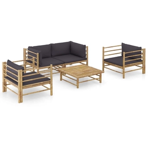 Comparateur de prix : vidaXL Salon de jardin 5 pcs avec coussins gris foncé Bambou