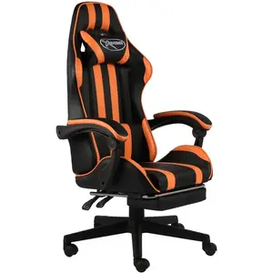 Fauteuil de jeux vidéo et repose-pied Noir et orange Similicuir vidaXL pas cher