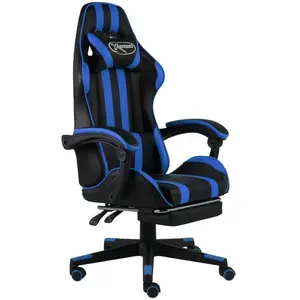Fauteuil de jeux vidéo avec repose-pied Noir et bleu Similicuir vidaXL pas cher