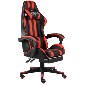 vidaXL Fauteuil de jeux vidéo et repose-pied Noir et rouge Similicuir pas cher