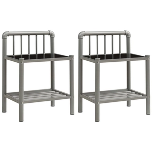 vidaXL Tables de chevet 2 pcs Gris et noir Métal et verre pas cher