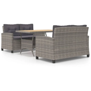 vidaXL Ensemble à dîner de jardin 3pcs et coussins gris Résine tressée pas cher