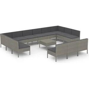 vidaXL Salon de jardin 14 pcs avec coussins Résine tressée Gris pas cher