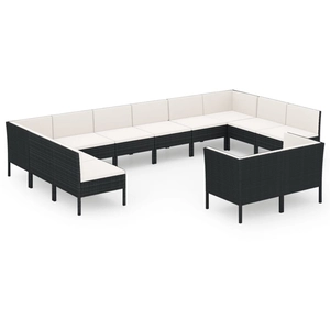 vidaXL Salon de jardin 12 pcs avec coussins Résine tressée Noir