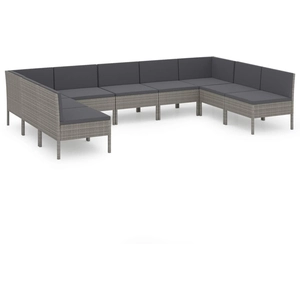 vidaXL Salon de jardin 9 pcs avec coussins Résine tressée Gris pas cher