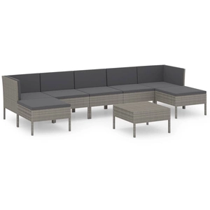 vidaXL Salon de jardin 8 pcs avec coussins Résine tressée Gris pas cher
