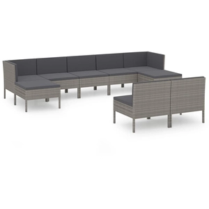 vidaXL Salon de jardin 9 pcs avec coussins Résine tressée Gris pas cher