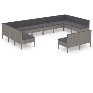 vidaXL Salon de jardin 12 pcs avec coussins Résine tressée Gris pas cher