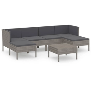 vidaXL Salon de jardin 7 pcs avec coussins Résine tressée Gris pas cher