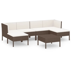 vidaXL Salon de jardin 7 pcs avec coussins Résine tressée Marron pas cher