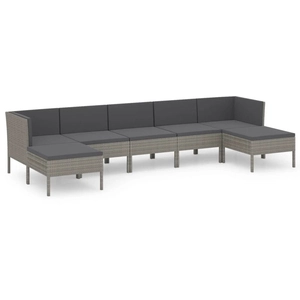 vidaXL Salon de jardin 7 pcs avec coussins Résine tressée Gris pas cher