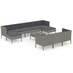 vidaXL Salon de jardin 11 pcs avec coussins Résine tressée Gris pas cher