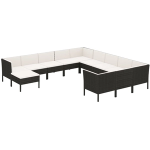vidaXL Salon de jardin 12 pcs avec coussins Résine tressée Noir