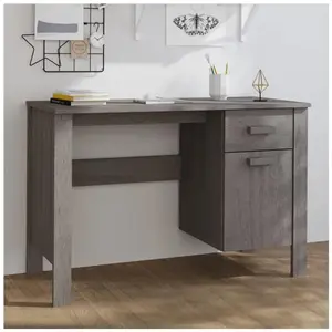 vidaXL Bureau HAMAR Gris clair 113x50x75 cm Bois massif de pin pas cher