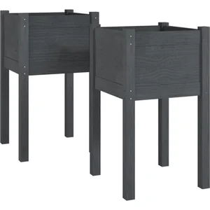 vidaXL Jardinières d'extérieur 2pcs Gris 40x40x70cm Bois de pin massif pas cher