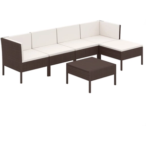 vidaXL Salon de jardin 6 pcs avec coussins Résine tressée Marron pas cher