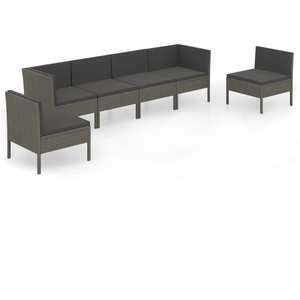 vidaXL Salon de jardin 6 pcs avec coussins Résine tressée Gris pas cher