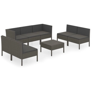 vidaXL Salon de jardin 8 pcs avec coussins Résine tressée Gris pas cher