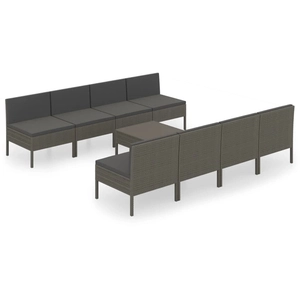 vidaXL Salon de jardin 9 pcs avec coussins Résine tressée Gris pas cher