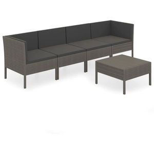 vidaXL Salon de jardin 5 pcs avec coussins Résine tressée Gris pas cher