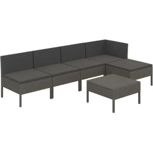 vidaXL Salon de jardin 6 pcs avec coussins Résine tressée Gris pas cher