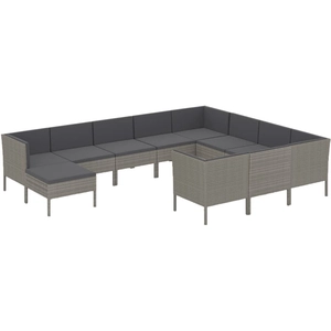 vidaXL Salon de jardin 11 pcs avec coussins Résine tressée Gris pas cher