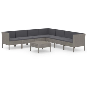 vidaXL Salon de jardin 8 pcs avec coussins Résine tressée Gris pas cher