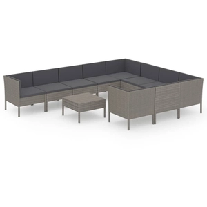 vidaXL Salon de jardin 11 pcs avec coussins Résine tressée Gris pas cher