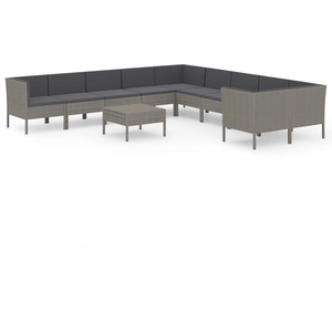 vidaXL Salon de jardin 11 pcs avec coussins Résine tressée Gris pas cher