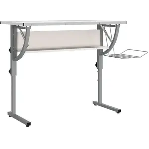 Comparateur de prix : vidaXL Bureau d'artisanat blanc et gris 110x53x(58-87) cm