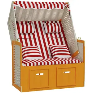 vidaXL Strandkorb avec coussins Résine tressée bois solide Rouge blanc pas cher