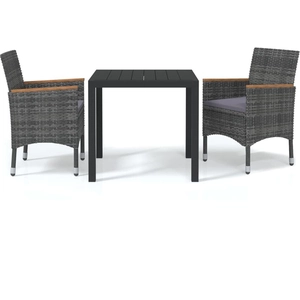 vidaXL Mobilier à dîner de jardin et coussins 3pcs Résine tressée Gris pas cher