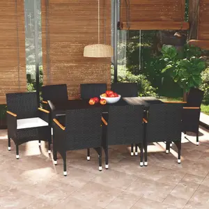 vidaXL Mobilier à dîner de jardin et coussins 9pcs Résine tressée Noir pas cher