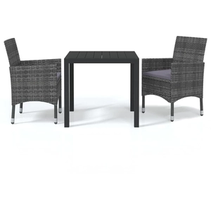 vidaXL Mobilier à dîner de jardin et coussins 3pcs Résine tressée Gris pas cher